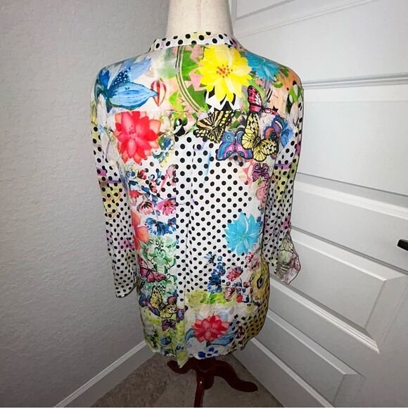 Shana 1/4 Button Down Viscose Silk Mix Print Tunic Blouse Shirt Top - Picture 3 of 14